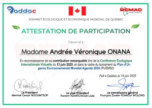 DES ATTESTIONS DE PARTICIPATION POUR LES EXPERTS ET CHERCHEURS PRÉSENTS AU SOMMET ÉCOLOGIQUE ET ÉCONOMIQUE MONDIAL DE QUÉBEC